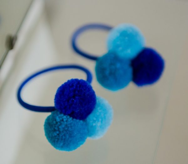 Mini 3 Pompom Hair Bobbles in Blue by PomPom Galore